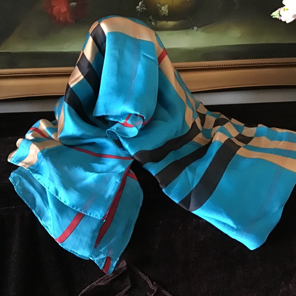 Women silk oversized Nava Check Plaid long scarf shawl wrap 36"x70" Royal blue